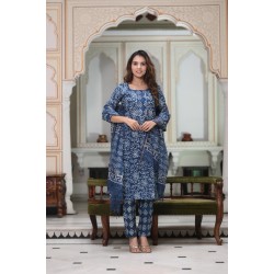 Bagru Handblock Printed Cotton Suit with Kota Doriya Dupatta | Designer Office Wear