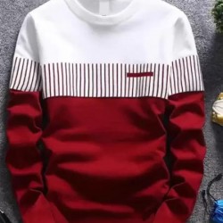 Emerald Men Striped Round Neck Cotton Blend Red T-Shirt